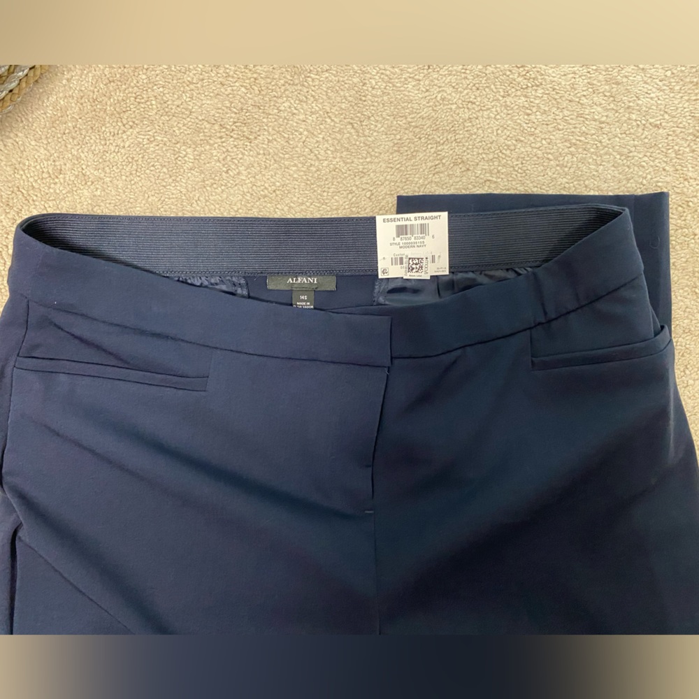 Alfani Straight Comfort Waist Pants Navy 14S
